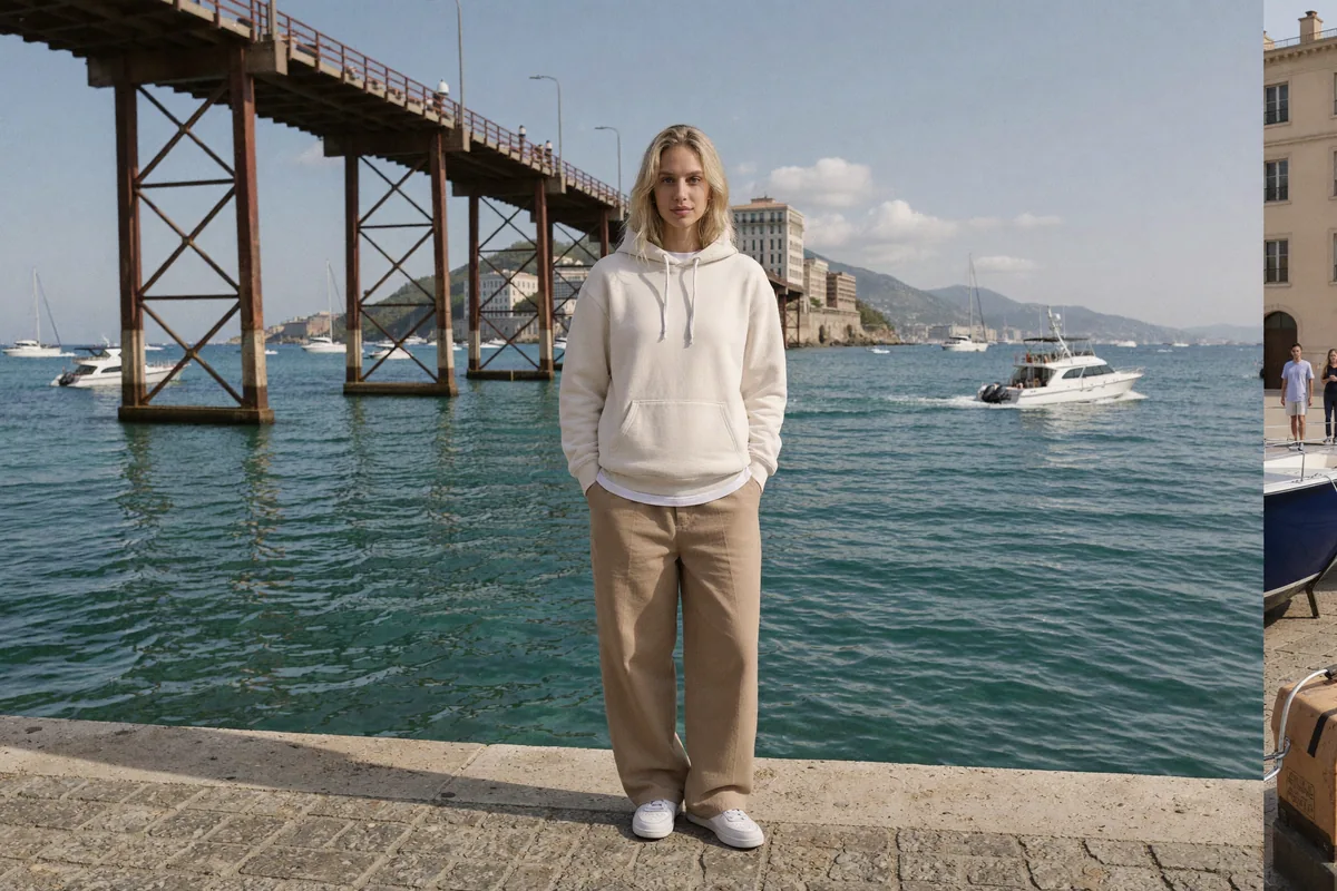 Prompt: Molo i port, styl streetwear