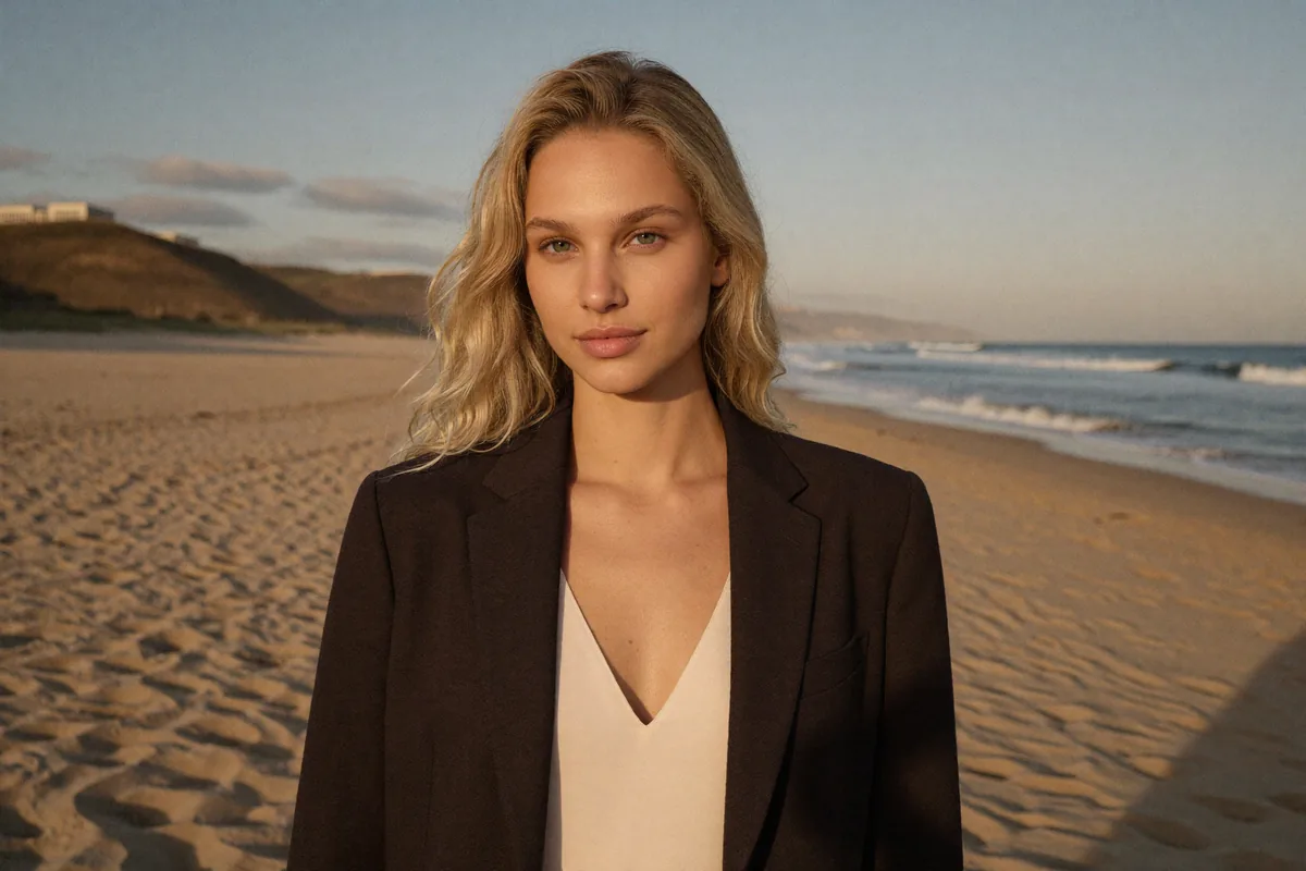 Prompt: Plaża, styl elegancki