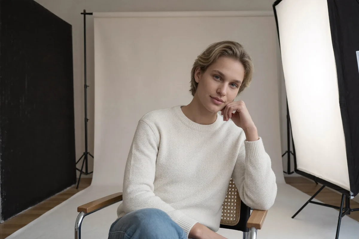 Prompt: Studio fotograficzne, styl casualowy
