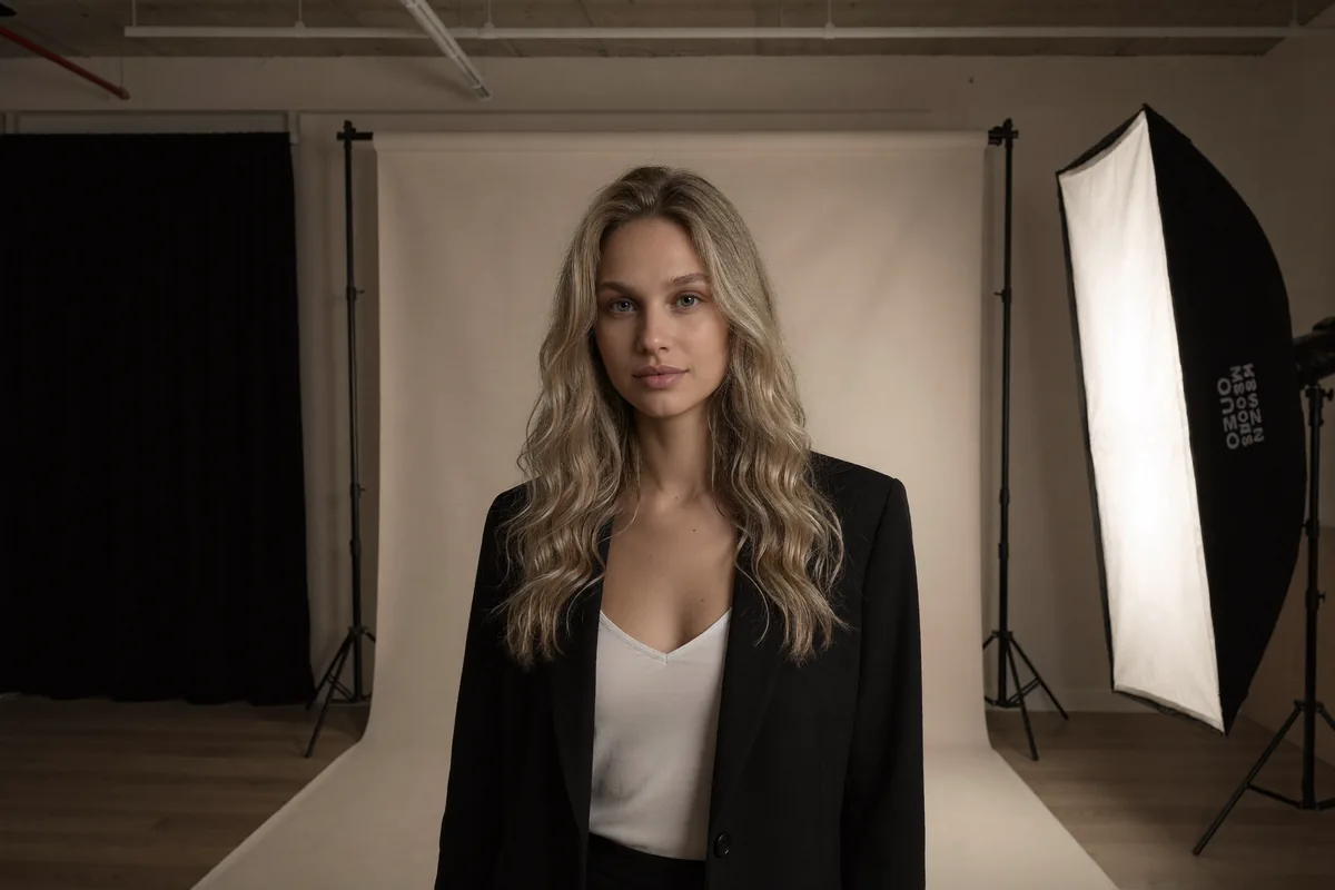 Prompt: Studio fotograficzne, styl elegancki